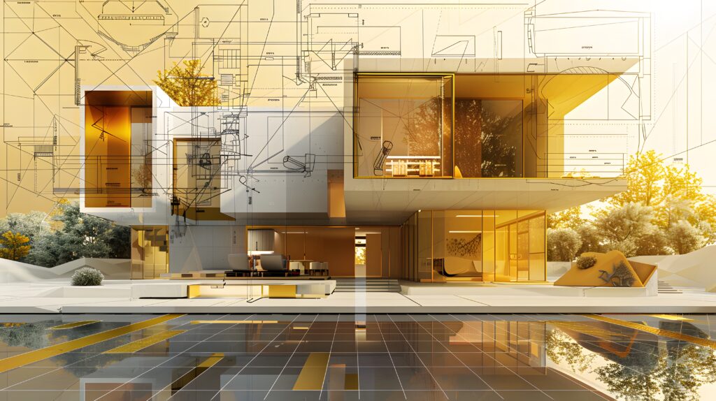 The current image has no alternative text. The file name is: contemporary-ecohome-design-with-detailed-blueprints-against-gold-geometric-background-scaled.jpg